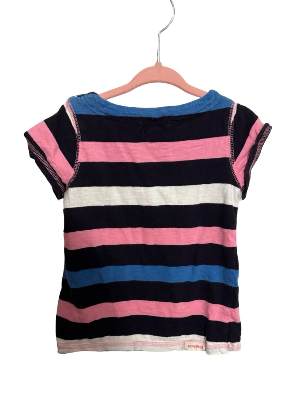Hatley Nautical Whale Striped Shirt Girls Size 3 Navy Pink Short Sleeve
